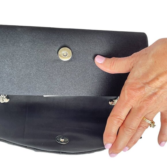 Bijoux Terner Black Evening Bag NEW WITH TAGS Satin with Rhinestone Detail - Picture 6 of 11